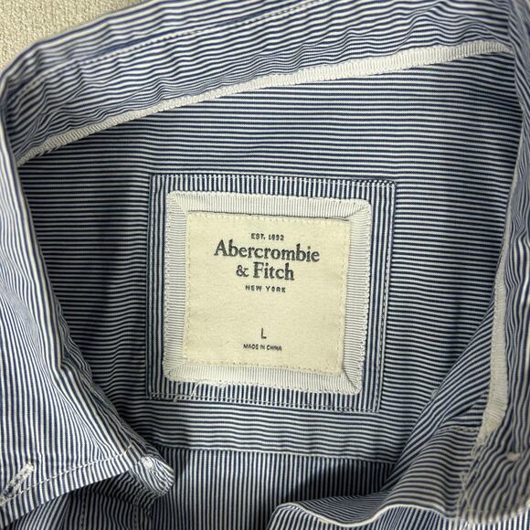 Abercrombie & Fitch Pinstripe Vintage Y2K Button Down Shirt Blue White Large - Picture 2 of 5